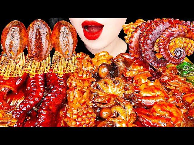 SPICY SEAFOOD BOIL MUKBANG 매운 해물 한판 OCTOPUS, OYSTER, ENOKI MUSHROOM, SALMON COOKING&EATING SOUNDS먹방