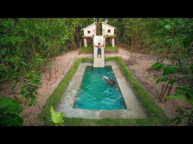 Dig To Build Most Amazing Swimming Pool Water Slide House In Deep Jungle