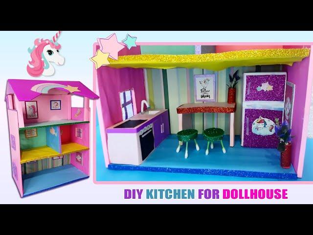 DIY Miniature Kitchen Using Cardboard Box | DIY Unicorn Dollhouse Easy