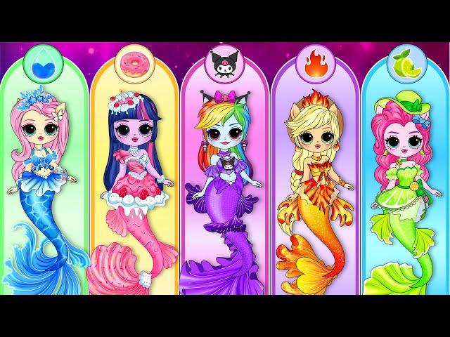 MLP Twilight Sparkle, Rainbow Dash & Friends Become The Little Mermaid | DIYs Paper Doll & Craft