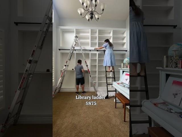 DIY IKEA library wall with a ladder for $2,165—looks totally custom! #ikeahack #diylibrary