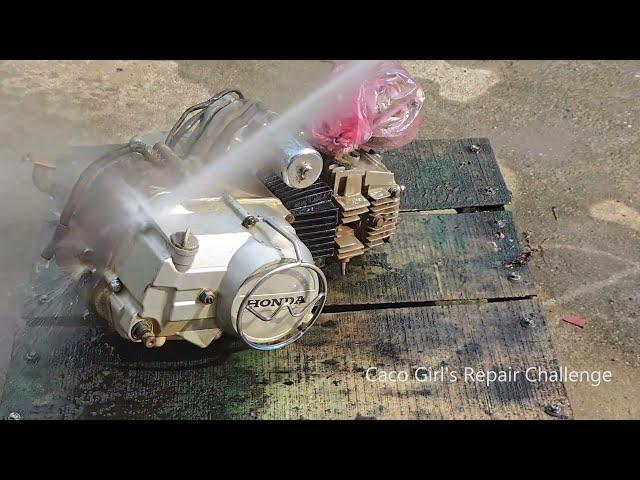 Caco Girl's Repair Challenge: Restore a HONDA engine from scrap to a new engine.