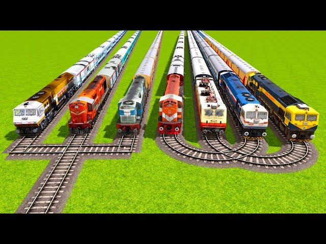 THREE SQUARE RAILROAD TRACKS TRAINS VS FOUR GLUED CURVED RAILWAY TRACKS TRAINS|▶️ Train simulator|