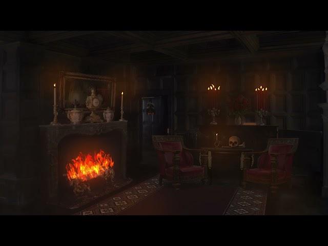 Cozy Vampire Den Ambience - Thunder and Cracking Fireplace - 10 Hour Spooky Halloween Sleep sounds