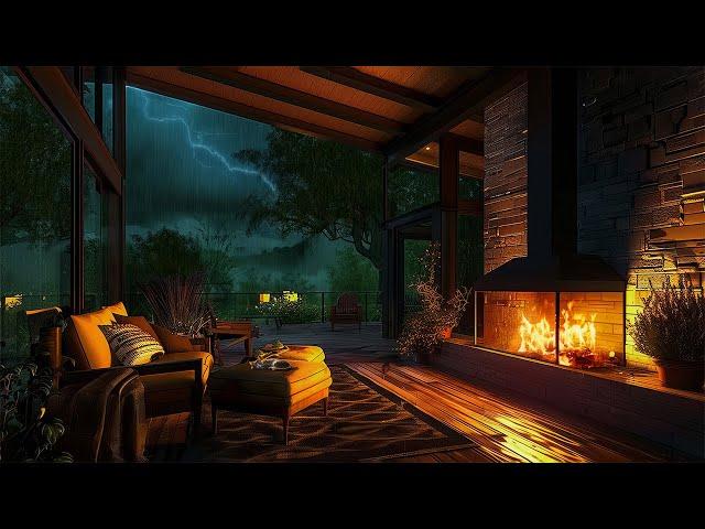 Relax In Cozy Rainy Cottage By The Forest | Soothing Sounds of Fireplace and Thunderstorm for Sleep