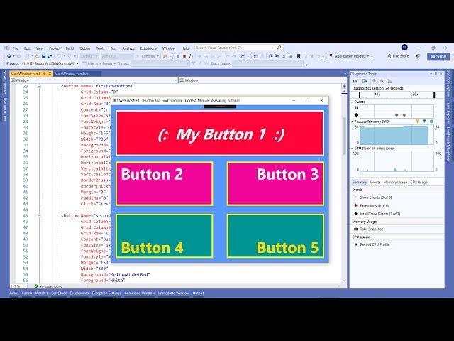 Visual Studio 2019 WPF (VB.NET) Using the Grid Layout and Button Controls