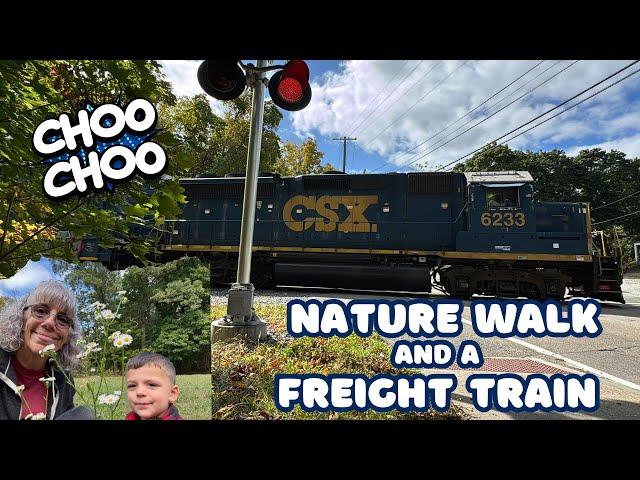 Local Foxboro Freight Train CSX 6233 - Lane Property Story Book Trail - Nature Walk with Conner