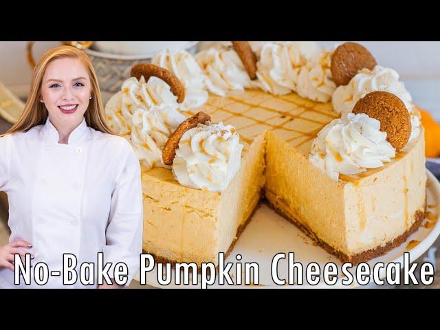 The BEST No-Bake Pumpkin Cheesecake Recipe!! With Gingersnap Cookie Crust & Whipped Cream!