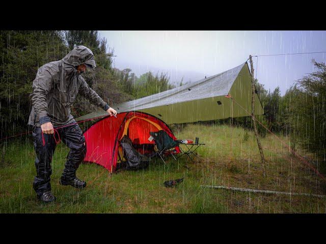 CAMPING in RAIN STORM - Heavy Rain and Strong winds