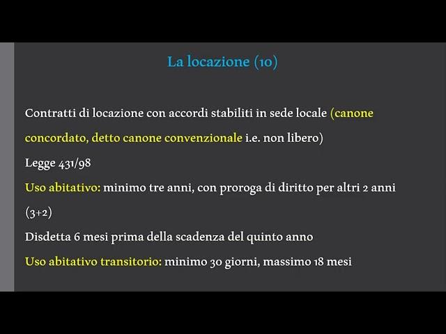 LOCAZIONE E AFFITTO   Esame Per Agente Immobiliare Preparazione Per L'Orale