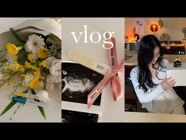 vlog 내가 임신이라니..(ft. 입덧)ㅣ임신 4-11주 일상, 양가 부모님 지인들 임밍아웃, 갈색혈, 아이폰 16pro 언박싱,  8월의 생일파티, 임신 초기