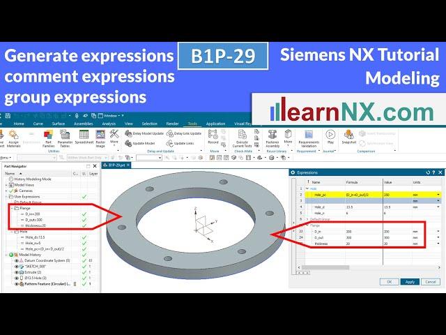 Siemens NX Tutorial | How to generate expressions, comment expressions, group expressions