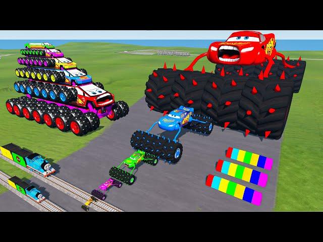 Big & Small Long Bus Lightning Mcqueen vs Train Thomas | BeamNG.Drive