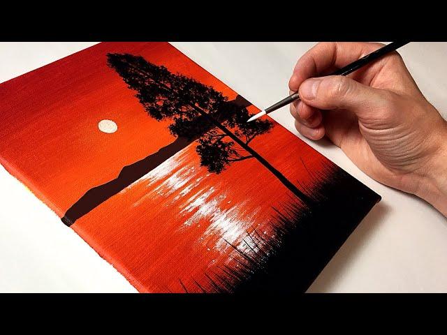 Easy Lake Sunset for Beginners | Acrylic Painting Tutorial Step by Step