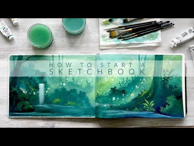How to Start a New Sketchbook | Magical Gouache Landscape Tutorial