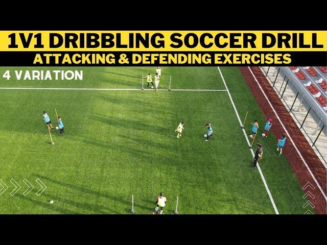 1v1 Dribbling Football/Soccer Drill | Attacking & Defending Exercises | 4 Variation