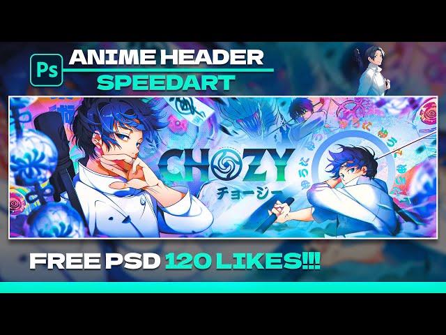 Yuta Anime Header Tutorial/Speedart in Photoshop | 🟢 FREE PSD AT 120 Likes!