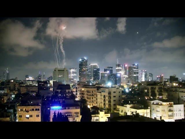 Israel's missile defense systems in action over Tel Aviv during Wednesday morning attacks
