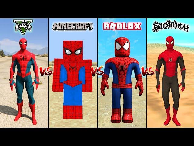 GTA 5 Spider Man vs Minecraft Spider Man vs Roblox Spider Man vs GTA San Andreas - WHO IS BEST?