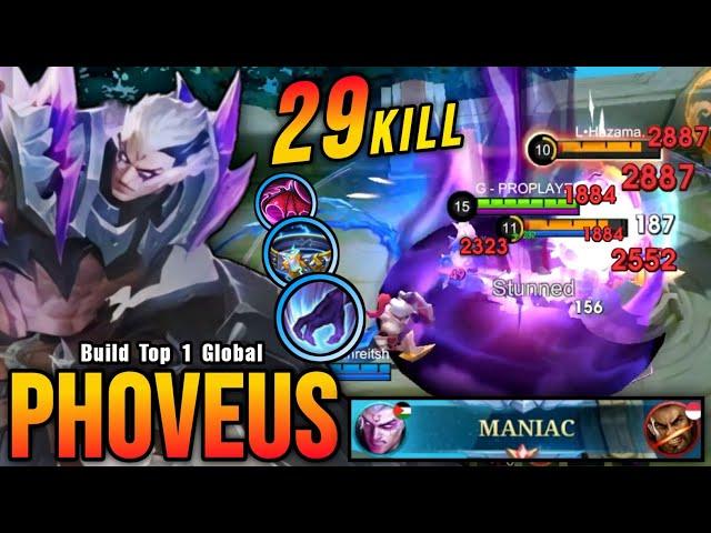 29 Kills + MANIAC!! New META Phoveus Real Monster Jungler!! - Build Top 1 Global Phoveus ~ MLBB