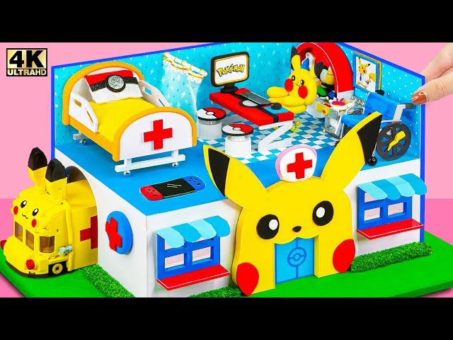 Make Pikachu Hospital Pokémon in Real Life and Lego Ambulance, DIY Doctor Set from Clay, Cardboard