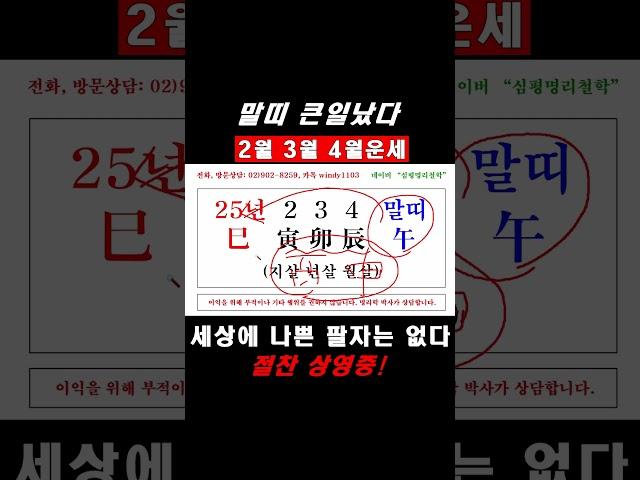 말띠 충격! 25년 을사년 2월, 3월, 4월 운세 포인트! #shorts #사주팔자 #명리학 #25년운세 #을사년 #운세 #작명 #궁합