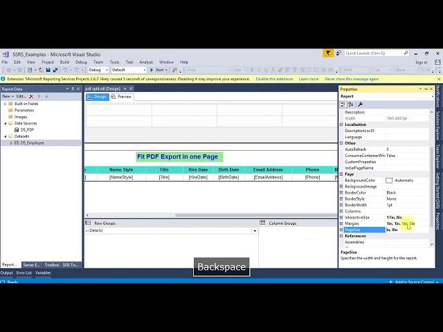 How to fit PDF export on one page in reporting services avoid column splitting to multiple pages