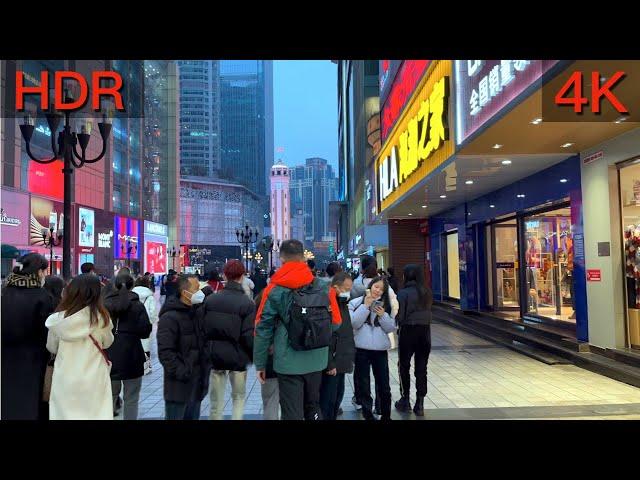 Chinese New Year Walk through the largest street in Chongqing, China