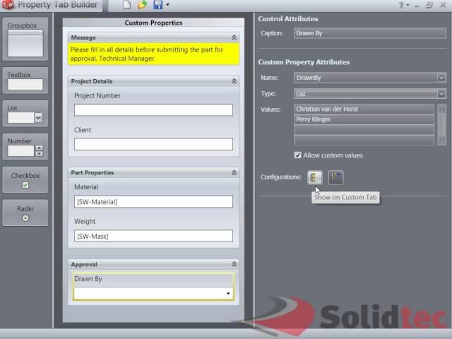 SolidWorks Property Tab Builder