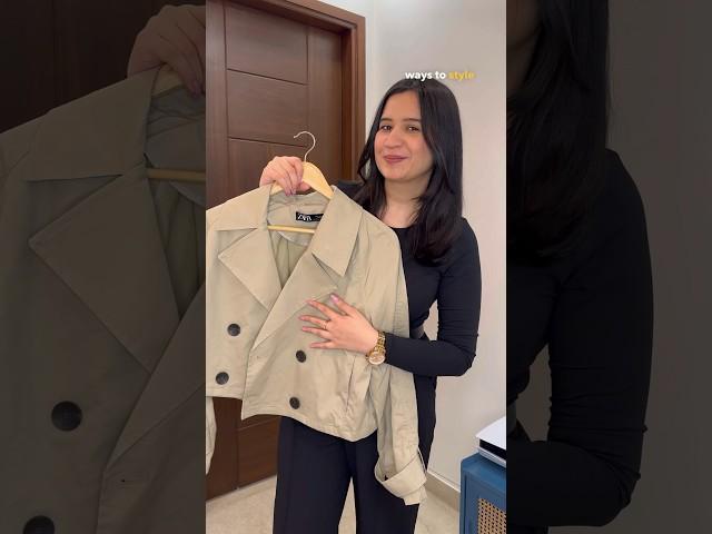 4 Ways to style a cropped trench coat | Casual Outfits & Office Wear  #shorts #zara #hm #haul #ootd