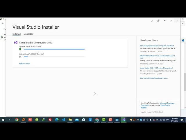 how to uninstall visual studio 2022 in Window 10