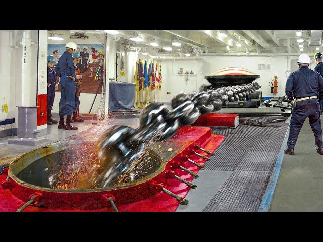 US Navy Dropping Massive Anchor Chain to Stop a Moving Aircraft Carrier