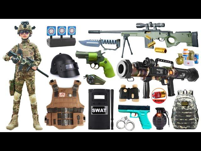 Special Police Weapons Toy set Unboxing-AWM sniper rifle, Rocket guns,Gas mask, Glock pistol, Dagger