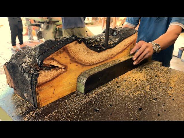 Found a Burnt Tree Trunk - See How This Carpenter Turned It Into A Round Dining Table