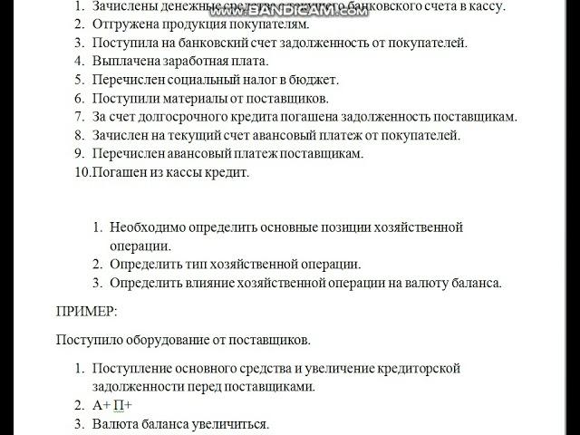 Задание  Виды хозяйственных операций