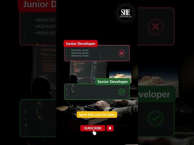 Junior vs. Senior Developer #Coding #WebDevelopment #LearnToCode #JuniorVsSenior #codetips