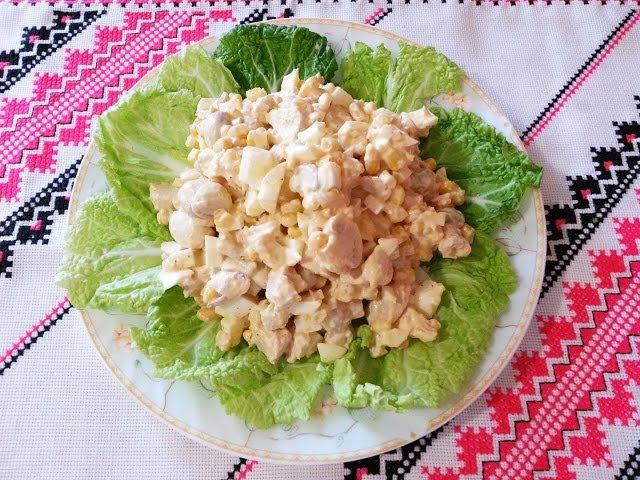 Салат с курицей просто и быстро Блюда из курицы Салаты рецепты Салат из куриного филе шампиньоны