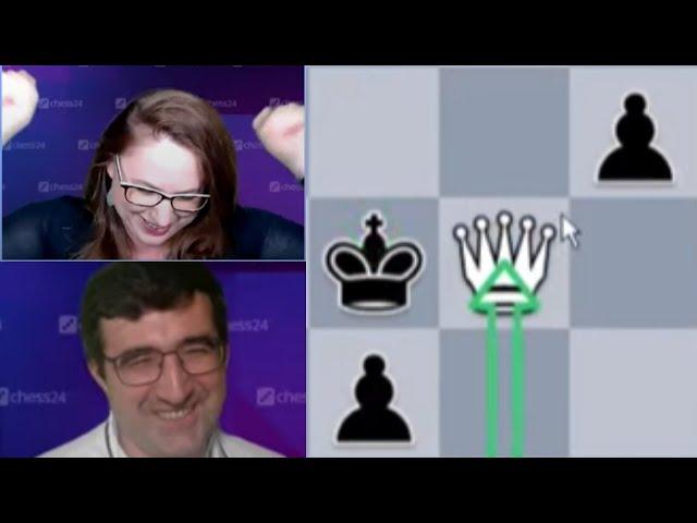 Judit Polgar Finds Incredible Mate with Sacrificing Queen While She and Kramnik are Analyzing a Game