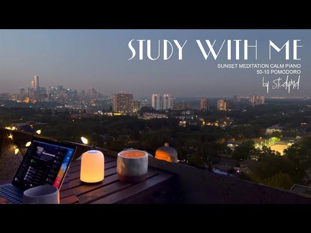 4-HOUR STUDY WITH ME  / Sunset Meditation Calm Piano /  Pomodoro 50-10