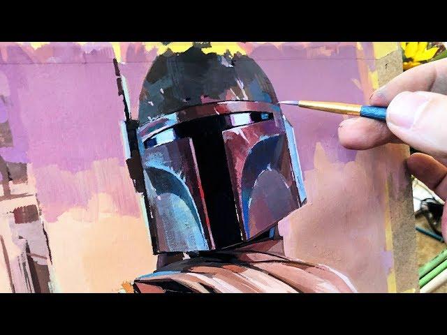 Painting Boba Fett with Gouache // Opaque Watercolor