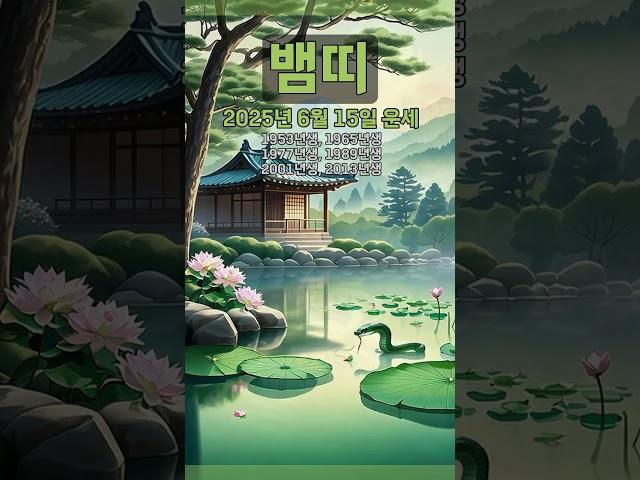 [2025년 6월 15일 뱀띠 오늘의운세] 현재 힘은 미미하지만 향후에는 크게 성장할 것이다. #뱀띠 #운세 #오늘의운세 #토정비결