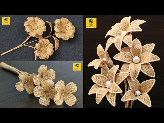 Best 3 Burlap Jute Flower making Idea | DIY Jute Flower Craft | Home Decorating Handmade Jute Flower