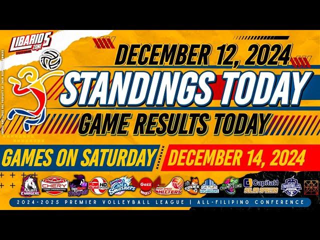 PVL STANDINGS TODAY as of DECEMBER 12, 2024 | GAME RESULTS TODAY | GAMES ON SATURDAY | DEC. 14