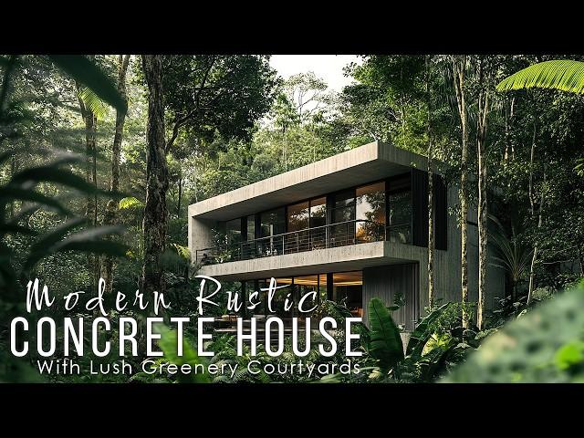 Stunning Modern Rustic Concrete House With Lush Greenery Courtyards And Pool