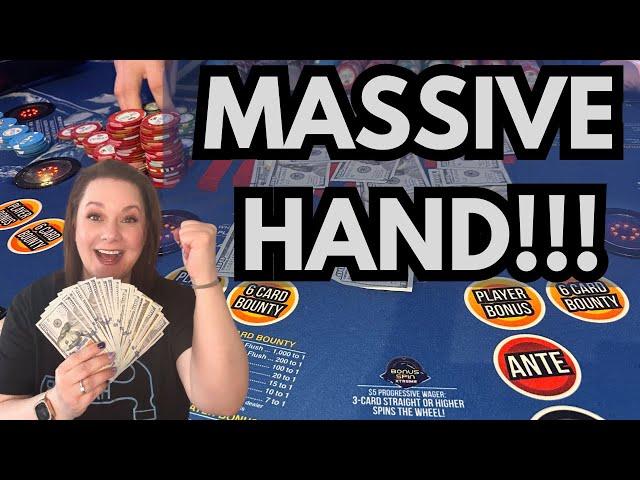 3 CARD POKER in LAS VEGAS! MASSIVE HAND!!! 