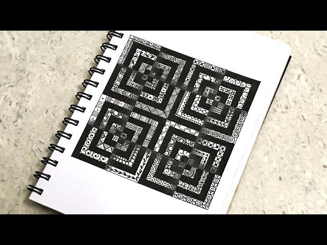 Illusion Square Pattern Mandala Drawing | 3D Illusion Mandala Art