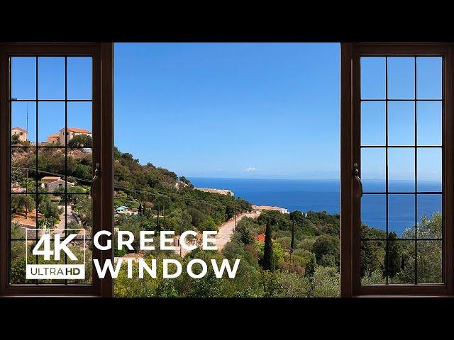 4K Greece window view - Relaxing, Calming, Ambience