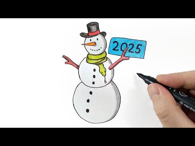 Новогодний рисунок 2025, Рисуем Снеговика и Змею