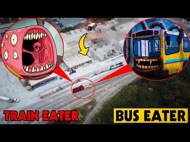 DRONE CATCHES BUS EATER VS TRAIN EATER IN REAL LIFE BATTLE! | SCP 2086 MAN EATING BUS VS TRAIN EATER