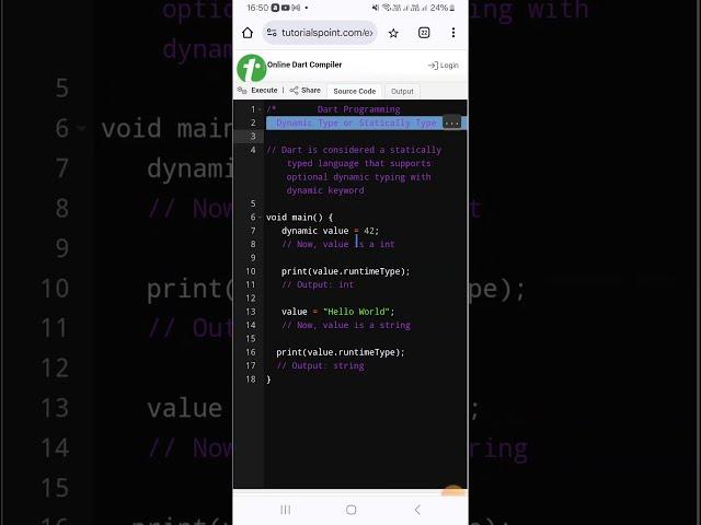 #006- Dart Programming | Flutter Codes || Dart is Statically Type language or Dynamic type?